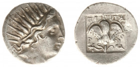 Greece - Islands off Caria - Rhodos - AR Drachm (c 170-150 BC, 2.71 g) - Radiate head of Helios to right / P-O Rose with bud to right, magistrate's na...