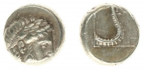 Greece - Lesbos - Mytilene - EL Hekte (c 375-326 BC, 2.58 g) - Laureate head of Zeus right / Forepart of serpent right in linear square, within incuse...