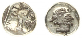 Greece - Lesbos - Mytilene - EL Hekte (ca. 521-478 BC, 2.46 g) - Head of roaring lion to right / Incuse head of calf to right; rectangular punch behin...
