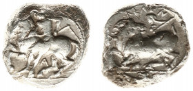 Asia Minor - Cilicia - Kelenderis - AR Stater (c 425-410 BC, 10.67 g) - Nude rider, holding whip and jumping from horse galloping to left, A below hor...