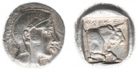 Asia Minor - Lycia - Dynasts of Lycia / Kherei - AR Stater (Uncertain mint, c 410-390 BC, 8.60 g) - Helmeted head of Athena right / Forepart of bull r...