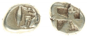 Asia Minor - Mysia - Kyzikos - EL Hekte/ 1/6 Stater (c 500-450 BC, 2.62 g) - Satyr kneeling left, holding in extended right hand tunny fish, by the ta...