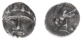 Asia Minor - Pisidia - Selge - AR Obol (c 350-300 BC, 0.77 g) - Facing gorgoneion / Helmeted head of Athena to right, astragalos behind (SNG Copenhage...