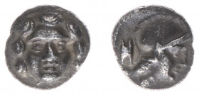 Asia Minor - Pisidia - Selge - AR Obol (c 350-300 BC, 0.92 g) - Facing gorgoneion / Helmeted head of Athena to right, astragalos behind (SNG Copenhage...