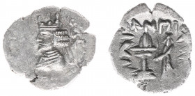 Persis - Rulers under Parthian sovereignty, 100 BC - end of 1st cent AD - Ardaxšīr II (Artaxerxes) - AR Hemidrachm (1.76 g) - Slender bust of bearded ...