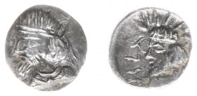 Persis - Vādfradād V dynasty, late 1st cent-211 AD - Ardaxšīr III (Artaxerxes) - AR Obol (0.40 g) - Bearded, diademed bust left, no legend / radiated ...
