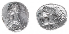 Persis - Vādfradād V dynasty, late 1st cent-211 AD - Mančhīr II - AR Obol (0.53 g), Bearded bust to left, showing a prominent hook nose and wearing hi...