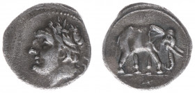 North Africa - AR Half shekel (Carthago or uncertain mint in Sicily, c 213-210 BC, 3.14 g) - Male head (Melqart or Hannibal) left / Elephant walking r...
