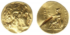 Kingdom of Thrace - Lysimachos (323-281 BC) - AV Stater (Byzantion c 260-245 BC, 8.45 g) - Diademed head of the deified Alexander right, with horn of ...