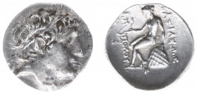 The Seleukid Kingdom - Antiochos I Soter (281-261 BC) - AR Drachm (Magnesia, 4.27 g) - Diademed head right / Apollo seated left on omphalos, holding b...