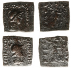 The Indo-Greek Kingdom - Menander (ca. 160-145 BC) - AE Quadrangular Hemi-obol (Uncertain mint in the Paropamisadai or Gandhara, 2 pieces; 10.41, 10.0...