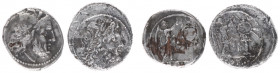 Early-Denarius Coinage (ca. 211-155 BC) - Anonymous -AR Victoriatus (Uncertain mint 211-208 BC, 2.93 g) - Laureate head of Jupiter right / Victory sta...