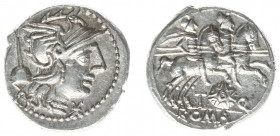 Later-Denarius Coinage (ca. 154-41 BC) - T. Quinctius Flamininus – AR Denarius (Rome 126 BC, 3.96 g) - Helmeted head of Roma right, Ӿ (XVI in monogram...
