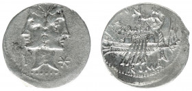 Later-Denarius Coinage (ca. 154-41 BC) - C. Fonteius – AR Denarius (Rome 114/113 BC, 3.90 g) - Beardless laureate Janiform head of Dioscuri, Ӿ (XVI mo...