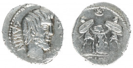 Later-Denarius Coinage (ca. 154-41 BC) - L. Titurius L.f. Sabinus - AR Denarius (Rome 89 BC, 3.69 g) - Bare head of King Tatius right, bearded, TA in ...