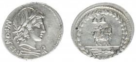 Later-Denarius Coinage (ca. 154-41 BC) - Mn. Fonteius C.f. – AR Denarius (Rome 85 BC, 3.36 g) - MN FONTEI C F (MN and NT in monogram, laureate head of...