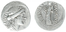 Later-Denarius Coinage (ca. 154-41 BC) - Mn. Acilius Glabrio – AR Denarius (Rome 49 BC, 3.92 g) - Laureate head of Salus right, SALVTIS behind / MN AC...