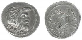 Later-Denarius Coinage (ca. 154-41 BC) - C. Vibius C.f. Cn. Pansa Caetronianus – AR Denarius (Rome 48 BC, 3.55 g) - Mask of bearded Pan right, PANSA b...