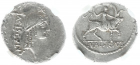 Later-Denarius Coinage (ca. 154-41 BC) - L. Valerius Acisculus - AR Denarius (Rome 45 BC, 3.89 g) - ACISCVLVS Head of Apollo right, hair tied with ban...