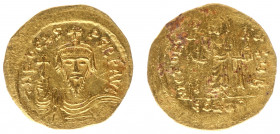 Phocas (602-610) - AV Solidus (Constantinople, 4.41 g) - ∂ N FOCAS PЄRP AVC, draped and cuirassed bust facing, holding globus cruciger, wearing crown ...