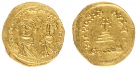 Heraclius (610-641) - With Heraclius Constantine - AV Solidus (Constantinople c AD 616-625, 4.38 g) - Facing busts of Heraclius and Heraclius Constant...