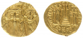 Constans II (641-668) - AV Solidus (Constantinople, AD 659-661, 4.27 g) - ∂ N CONSƮAN CN, Constans II with Constantine IV crowned and facing busts, Co...