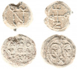 Leads and seals - Byzantine lead seals - Obv. Monogram / Rev. Apo hypaton - lead 23 mm 12.78 g - F/VF - Added: idem monogram on both sides (2x)