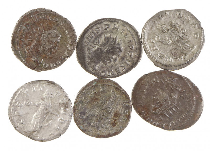 Roman coinage - A small lot of 6 Antoniniani of Philippus I Arabs, several rever...