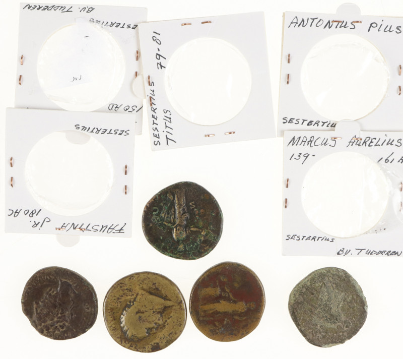 Roman coinage - A lot with Roman Sestertii, 3 men and 2 women: Antoninus Pius (S...
