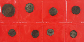 Roman coinage - A small lot Roman bronzes: am Sestertius of Traianus, 2 Antoniniani (Aurelianus and Probus) and 5 Folles including Julianus II, Licini...