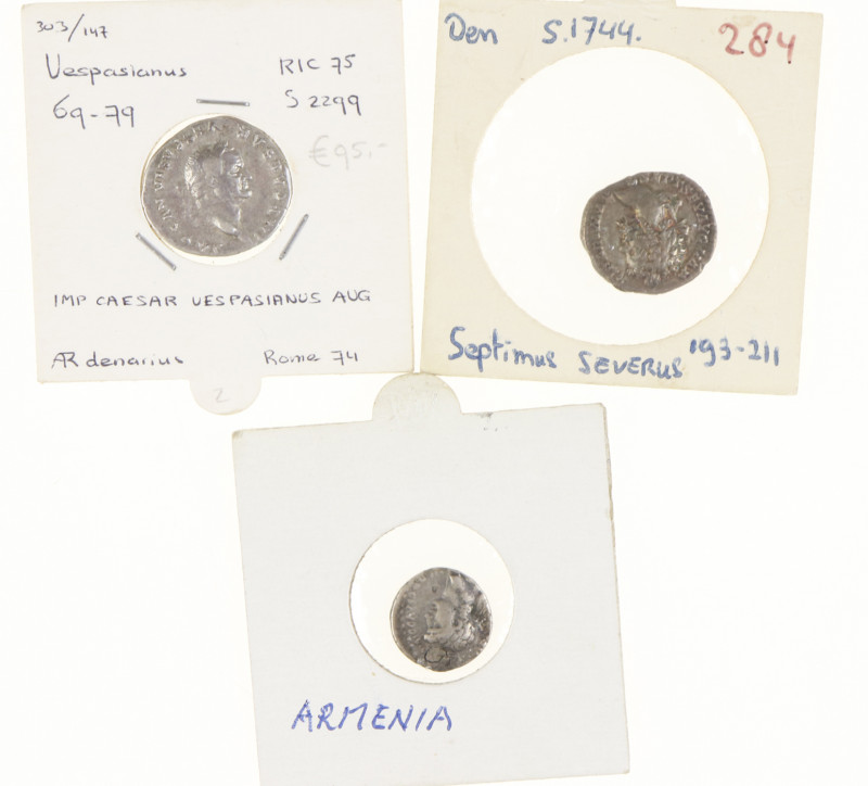 Roman coinage - A small lot with 3 x Roman silver coins: an AR Hemidrachm of Ner...