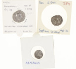 Roman coinage - A small lot with 3 x Roman silver coins: an AR Hemidrachm of Nero (Cappadocia, Caesarea, RPC I 3644, holed?), a Denarius of Septimius ...