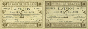 Netherlands - 1 Gulden 1916 Zilverbon (Mev. 02-1b / AV 2.1b) 1.5.1916 + 1 Gulden 1916 Zilverbon (Mev. 02-3 / AV 2.3) - 1.10-1918 - F/ZF - Totaal 2 stu...