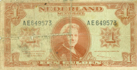 Netherlands - 1 Gulden 1945 Muntbiljet (Mev. 06-1b / AV 6.1b) - MISDRUK - achterzijde van het biljet is blanco - FR