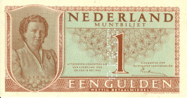 Netherlands - 1 Gulden 1949 Muntbiljet cijfer type 1 (vgl. Mev. 07-1a / vgl. AV 7S / vgl. PL7.s.2) # 4HY037919 - SPECIMEN met perforatie 37919 - bij d...