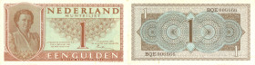 Netherlands - 1 Gulden 1949 Muntbiljet (Mev. 07-1b / AV 7.1b) - met de gebruikelijke kleine bruine vlekjes aan de rand en zeer interessante serie: # B...
