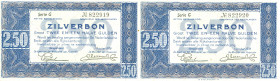 Netherlands - 2½ Gulden 1938 Zilverbon (Mev. 13-1a / AV 11.1a) - Totaal 2 stuks met opeenvolgende serienummers - UNC