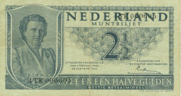 Netherlands - 2½ Gulden 1949 Muntbiljet (Mev. 16-1b /AV 14.1a) - leuke MISDRUK - met 2 extra andere serienummers op voorzijde linksonder en rechtsbove...