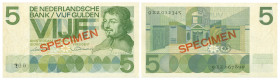 Netherlands - 5 Gulden 1966 Vondel I (Mev. 23-1a / AV 18S) SPECIMEN diagonaal in rood op VZ en KZ met serienummers 9XZ012345 & 9XZ067890 + op voorzijd...