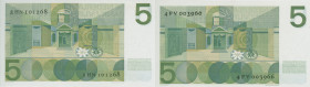 Netherlands - 5 Gulden 1966 Vondel I (Mev. 23-1a / AV 18.1a) - UNC + 2e exemplaar REPLACEMENT # 2 HN 101268 - UNC / Totaal 2 stuks