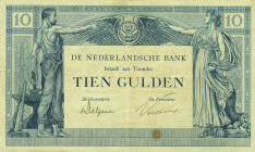 Netherlands - 10 Gulden 1921 Arbeid en Welvaart II (Mev. 38-1b / AV 27.1b.1.1 / PL34.a2.a) papier niet nagelijmd # AA 47012 - ZF- / RR / zeer zeldzaam