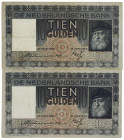 Netherlands - 10 Gulden 1933 Grijsaard (Mev. 40-1b / AV 29.1b.1+2) - ZF- / Totaal 2 stuks met en zonder verbeterd watermerk
