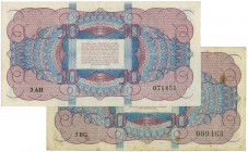 Netherlands - 10 Gulden 1945 I Lieftinck (Mev. 45-1a + 45-1b / AV 34.1a + 34.1b) met klein serienummer # 3 AH 071451 en groot serienummer # 3 BG 00946...