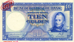 Netherlands - 10 Gulden 1945 II Willem I - Staatsmijnen SPECIMEN (PL 43.s1 / Mev. 46-2 / AV 35.S1) met ovaal stempel in rood SPECIMEN De La Rue & Co L...