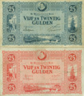 Netherlands - 25 Gulden 1927 + 1929 Willem van Oranje - blauw en rood (Mev. 74-1 / AV 47A.1 + Mev. 75-1 / AV 47B.1a) - Totaal 2 stuks in gem. F/ZF