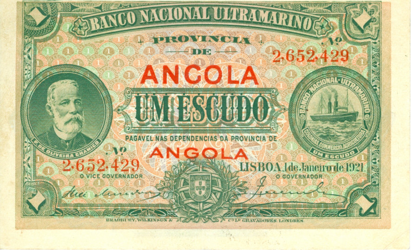 Angola - 1 Escudo 1.1.1921 De Oliveira Chamico (P. 55) Steam ship type III - XF