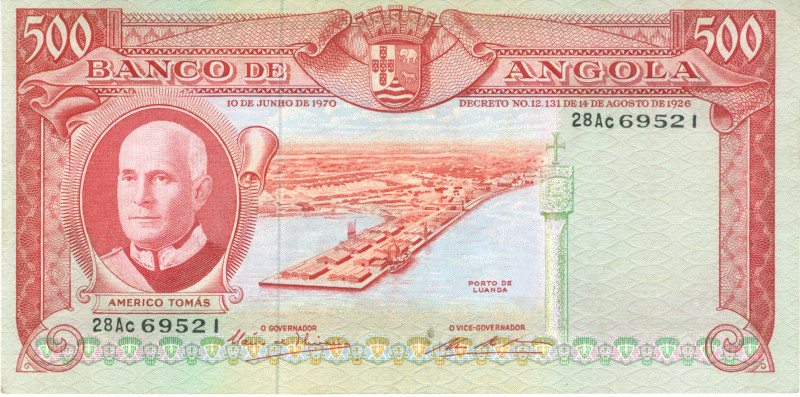 Angola - 500 Escudos 10.6.1970 Americo Tomás/Rhinoceros (P. 97) - VF/XF