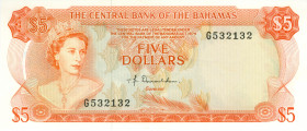 Bahamas - 5 Dollars L. 1974 Queen Elizabeth II (P. 37a) - signature Donaldson - UNC