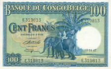 Belgian Congo - 100 Francs 10.04.1947 Elephant (P. 17c) - pressed - a.VF