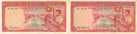Belgian Congo - 50 Francs 01.08.1959 + 1.10.1959 Workers at weaving machinery (P. 32) - series with 1 and 2 letters - F / Total 2 pcs.